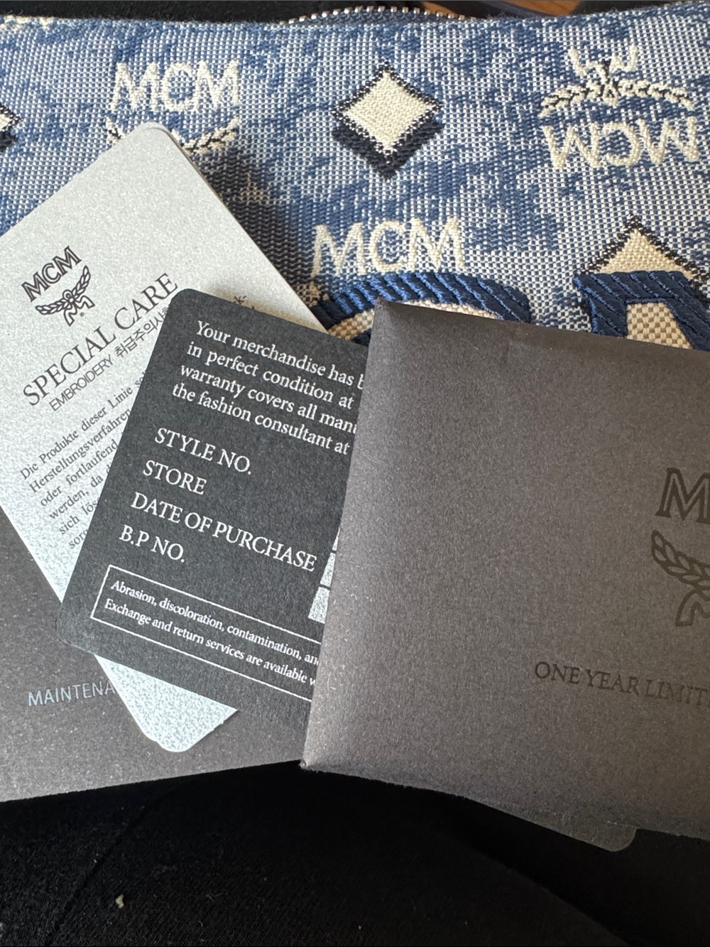 MCM Blue White Logo Jacquard Crossbody Bag - Picture 8 of 9
